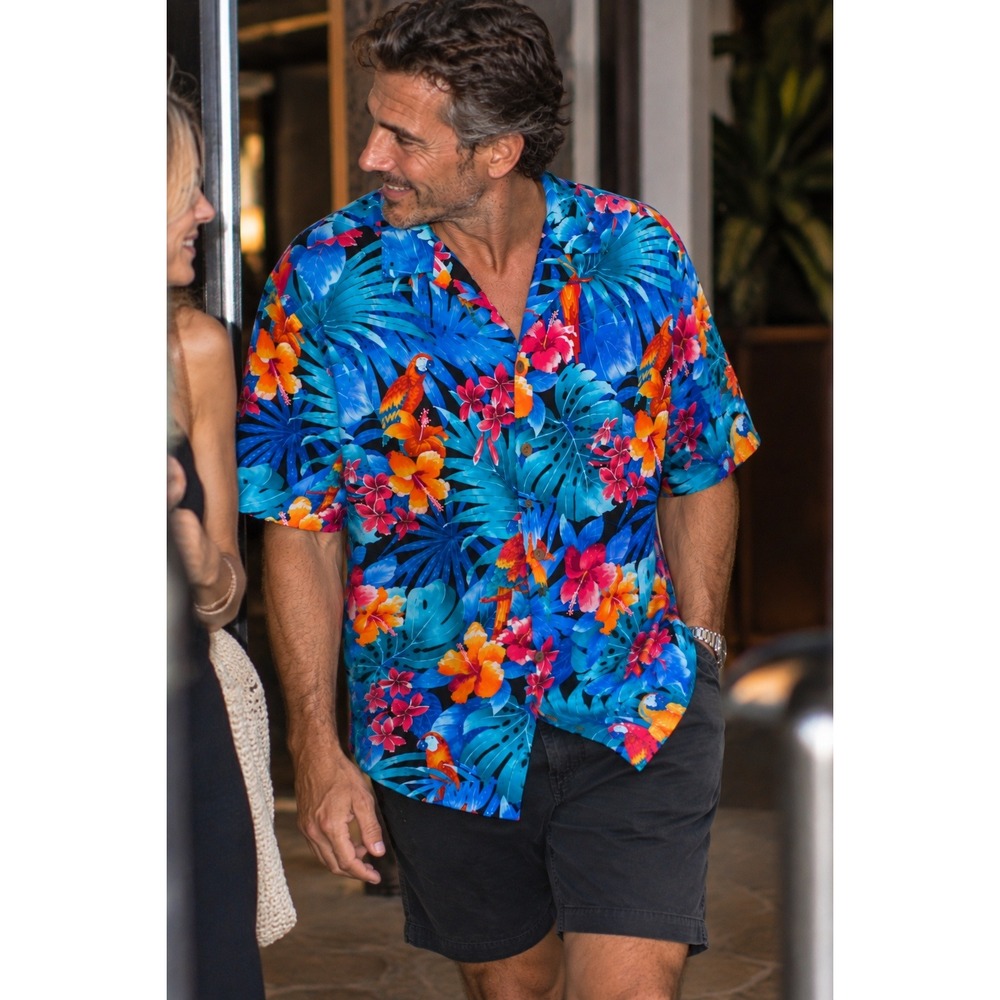 Vintage 90s/Y2K Hilo Hattie Hawaiian Original Parrot Aloha Shirt Made Hawaii 2XL